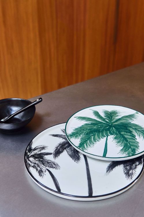 Plato cerámica de palmeras verde, postre. Hkliving