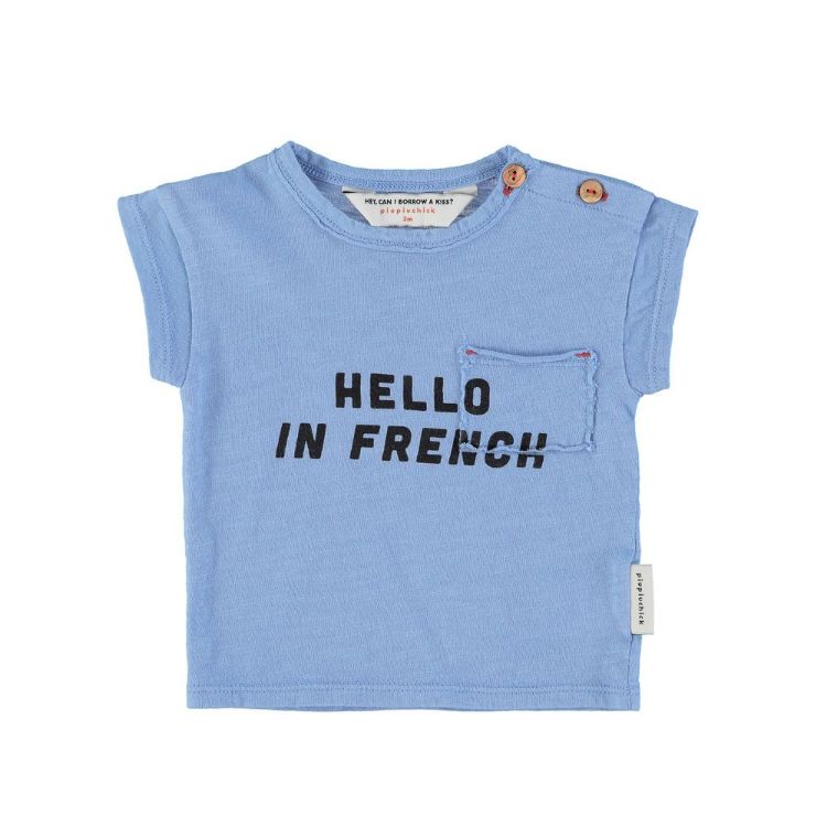 Camiseta bebé unisex azul "Hello in French" Piupiuchick 